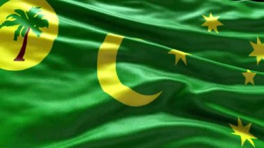 4k render Cocos Islands Flag video waving in wind. Cocos Islands Flag Wave Loop waving in wind. Realistic Cocos Islands Flag background. Cocos Islands Flag Loop
