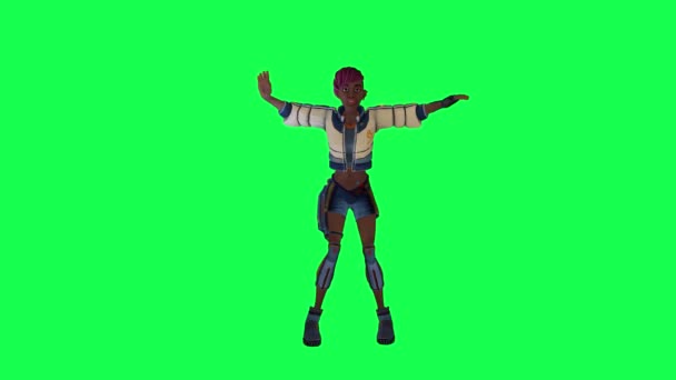 Animated Girl Dancing Hip Hop Angle Green Screen — Stockvideo