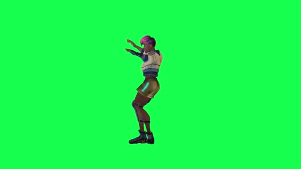 Cartoon Girl Dancing Right Angle Green Screen — Vídeos de Stock