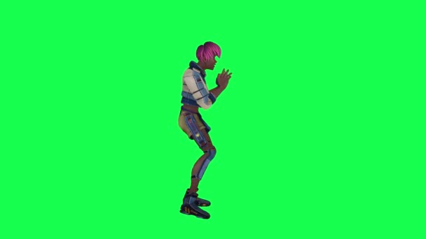 Animated Black Girl Doing Chicken Dance Left Angle Green Screen — Wideo stockowe