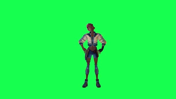 Black Warrior Girl Relaxing Front Angle Green Screen — ストック動画