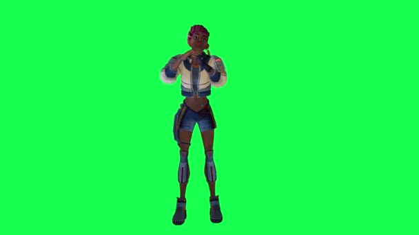 Cartoon Girl Stands Cheers Her Friends Angle Green Screen — Stock Video