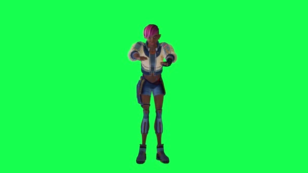 Animated Black Girl Closing Chest Angle Green Screen — ストック動画