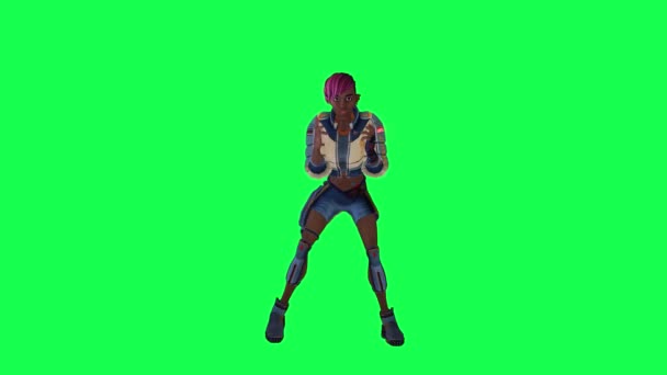 Animated Black Girl Doing Chicken Dance Angle Green Screen — Vídeo de Stock