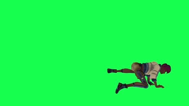 Animated Girl Fighting Punching Left Angle Green Screen — Stok video
