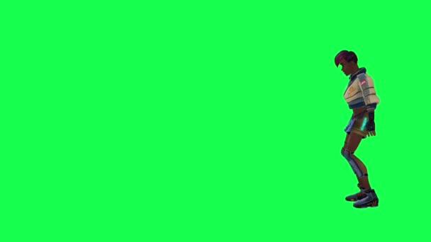 Black Animated Girl Running Cheering Green Screen — Stock video