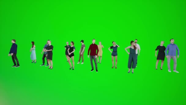 People Protesting Standing Side Angle Chroma Green Screen — Stock Video