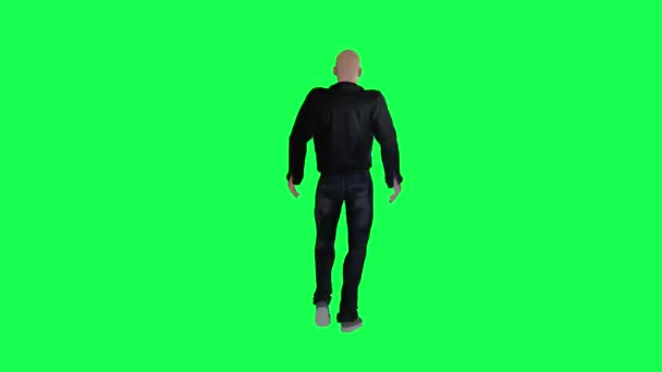 Wysoki Mężczyzna Zielonym Ekranie Kurtką Czarnymi Spodniami Kashf Tosi Rozdartymi — Wideo stockowe