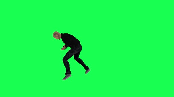 Yeşil Perdeli Ceketli Siyah Pantolonlu Uzun Boylu Bir Adam Yırtık — Stok video