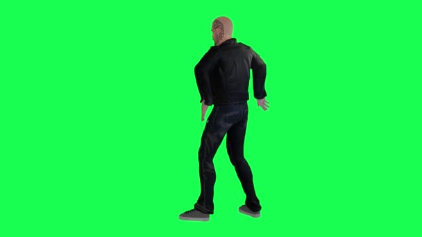 Przystojny Mężczyzna Zielonym Ekranie Kurtką Czarnymi Spodniami Kashf Tosi Podartymi — Wideo stockowe