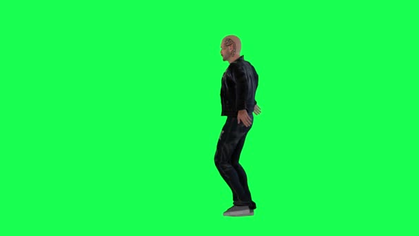 Homem Alto Uma Tela Verde Com Casaco Calças Pretas Kashf — Vídeo de Stock