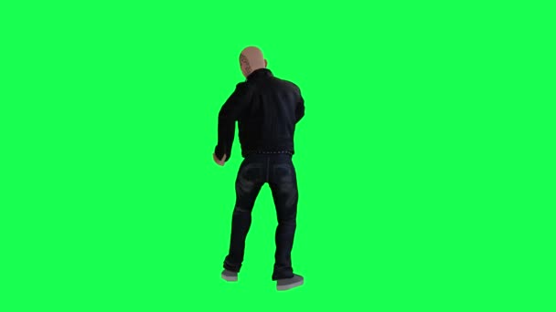 Ein Gutaussehender Mann Grünen Schirm Mit Jacke Und Schwarzer Hose — Stockvideo