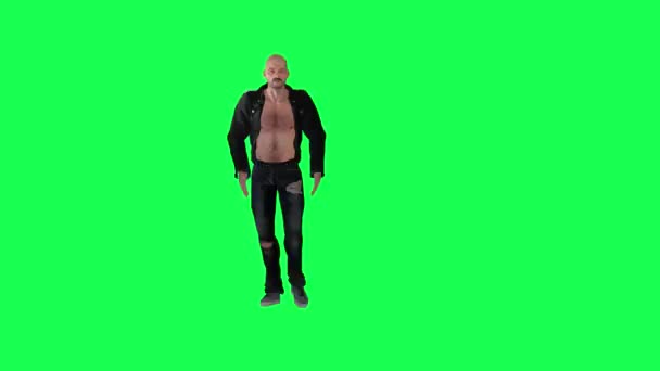 Высокий Мужчина Зеленом Экране Курткой Черными Брюками Кашф Тоси Порванными — стоковое видео