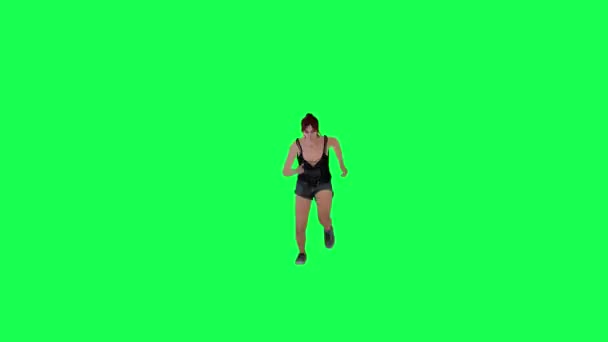 Uzależniona Kobieta Średniej Budowie Bliznach Zielonym Ekranie Czerwonymi Ciemnoróżowymi Włosami — Wideo stockowe