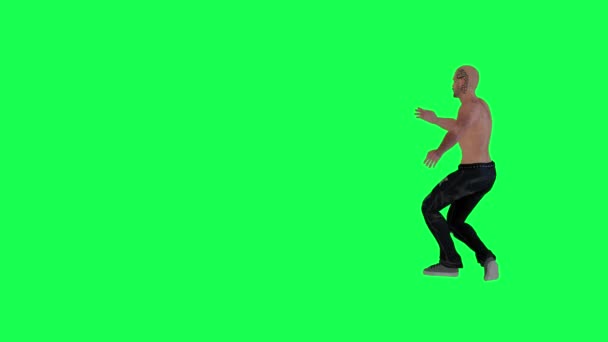 Мужчина Атлетическим Телом Зеленом Экране Одежды Тела Волосами Порванными Черными — стоковое видео