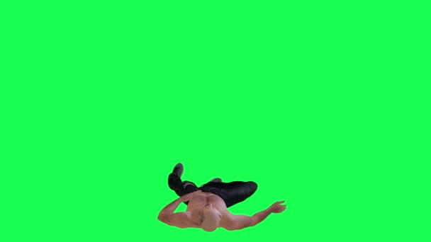 Чоловік Спортивним Тілом Зеленому Екрані Одягу Тіла Волоссям Розірваними Чорними — стокове відео