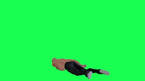 Ein Mann Mit Einem Athletischen Körper Einem Grünen Schirm Ohne — Stockvideo