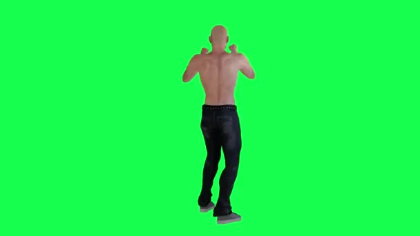 Mężczyzna Sportowym Ciałem Zielonym Ekranie Bez Ubrań Ciała Włosami Rozdartymi — Wideo stockowe