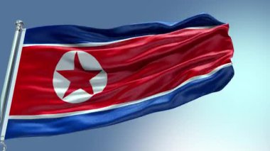 4k rüzgarda dalgalanan Kuzey Kore bayrağı görüntüsü. Kuzey Kore Bayrak Dalgası Döngüsü rüzgarda dalgalanıyor. Gerçekçi Kuzey Kore bayrağı geçmişi. Kuzey Kore Bayrak Döngüsü