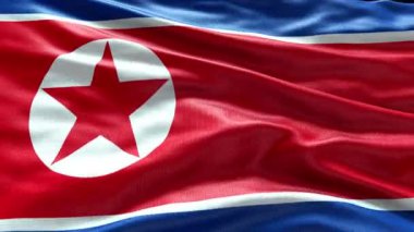 4k rüzgarda dalgalanan Kuzey Kore bayrağı görüntüsü. Kuzey Kore Bayrak Dalgası Döngüsü rüzgarda dalgalanıyor. Gerçekçi Kuzey Kore bayrağı geçmişi. Kuzey Kore Bayrak Döngüsü