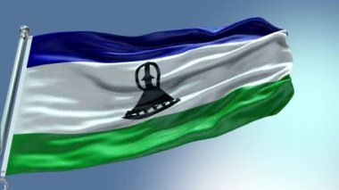 Lesotho bayrağının rüzgarda dalgalanan 4K görüntüsü. Lesotho Bayrak Dalgası Döngüsü rüzgarda sallanıyor. Gerçekçi Lesotho Flag geçmişi. Lesotho Bayrak Döngüsü Kapanışı 1080p Tam H