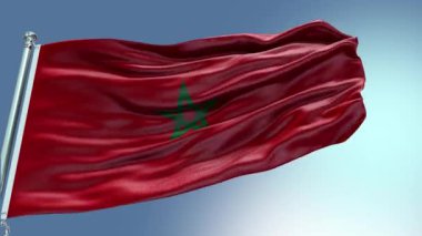 4k render Fas Bayrağı rüzgarda sallanıyor. Fas Bayrak Dalgası Döngüsü rüzgarda dalgalanıyor. Gerçekçi Fas Bayrağı geçmişi. Fas Bayrak Döngüsü Kapanışı 1080p Tam H