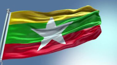 4K Myanmar Flag 'ın rüzgarda dalgalanan videosu. Myanmar Bayrak Dalgası Döngüsü rüzgarda dalgalanıyor. Gerçekçi Myanmar Flag geçmişi. Myanmar Bayrak Döngüsü Kapanışı 1080p Tam H