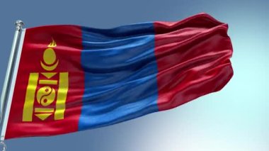 4k rüzgarda sallanan Moğolistan bayrağı görüntüsü. Moğolistan Bayrağı rüzgarda sallanıyor. Gerçekçi Moğolistan Bayrağı geçmişi. Moğolistan Bayrak Döngüsü Kapanışı 1080p Fu