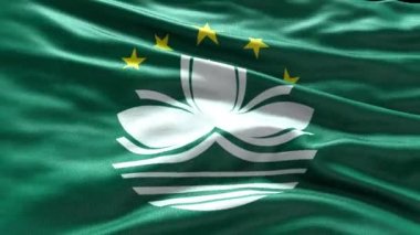 4k rüzgarda dalgalanan Macau Flag görüntüsü. Macau Bayrak Dalgası Döngüsü rüzgarda sallanıyor. Gerçekçi Macau Flag geçmişi. Macau Bayrak Döngüsü Kapanışı 1080p Tam HD 1920X1