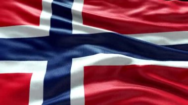 4k rüzgarda dalgalanan Norveç bayrağı görüntüsü. Norveç Bayrak Dalgası Döngüsü rüzgarda sallanıyor. Gerçekçi Norveç Bayrağı geçmişi. Norveç Bayrak Döngüsü Kapanışı 1080p Tam HD 19
