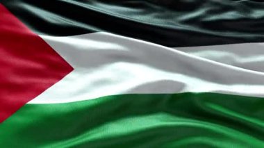 Filistin Bayrağı 'nın rüzgarda dalgalanan 4k görüntüsü. Filistin Devleti Bayrak Dalgası Döngüsü rüzgarda sallanıyor. Gerçekçi Filistin bayrağı geçmişi. Durum