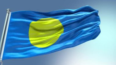 4k render Palau Flag rüzgarda dalgalanan video. Palau Bayrak Dalgası Döngüsü rüzgarda dalgalanıyor. Gerçekçi Palau Flag geçmişi. Palau Bayrak Döngüsü Kapanışı 1080p Tam HD 1920X1