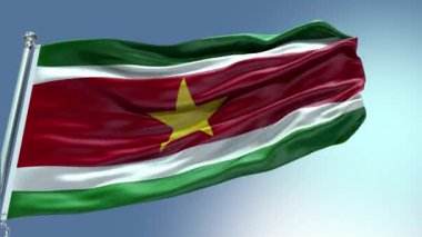 Suriname Flag 'ın rüzgarda dalgalanan 4k görüntüsü. Surinam Flag Wave Loop rüzgarda sallanıyor. Gerçekçi Surinam Flag geçmişi. Surinam Flag Looping Kapatma 1080p Fu