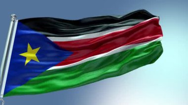 4k rüzgarda dalgalanan Güney Sudan Bayrağı görüntüsü. Güney Sudan Bayrak Dalgası Döngüsü rüzgarda dalgalanıyor. Gerçekçi Güney Sudan Bayrağı geçmişi. Güney Sudan Bayrak Döngüsü