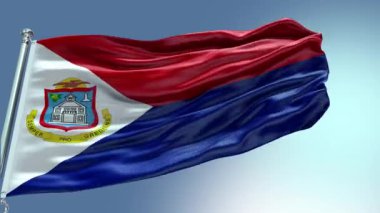 4K Sint Maarten Flag 'ın rüzgarda dalgalanan videosu. Sint Maarten Bayrak Dalgası Döngüsü rüzgarda sallanıyor. Gerçekçi Sint Maarten Flag geçmişi. Sint Maarten Bayrak Döngüsü