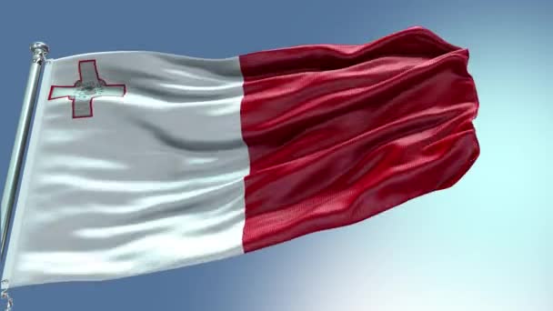 Рендеринговое Видео Мальты Висящее Ветру Мальтийский Флаг Волновая Петля Машет — стоковое видео