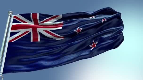 Рендеринговое Видео Новой Зеландии Fly Висящее Ветру Новая Зеландия Флаг — стоковое видео