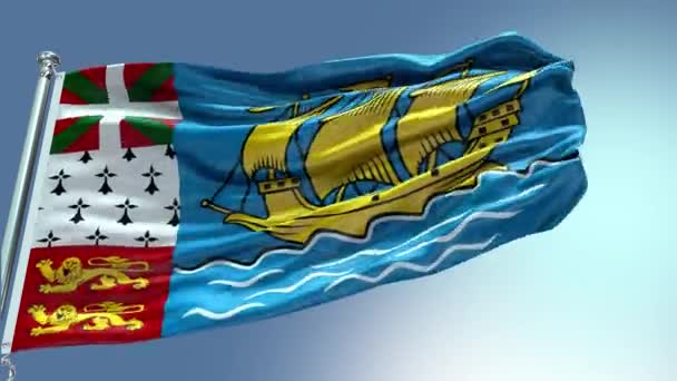 Renderizam Vídeo São Pedro Miquelon Bandeira Acenando Vento Saint Pierre — Vídeo de Stock