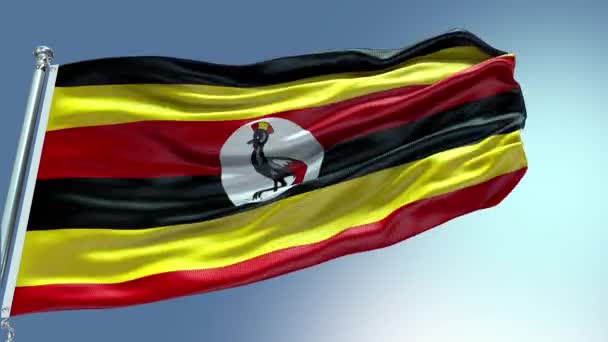 Rüzgarda Sallanan Uganda Bayrağı Görüntüsü Uganda Bayrak Dalgası Döngüsü Rüzgarda — Stok video