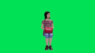 3D görüntüleme yeşil ekran krom anahtar animasyonu izole edilmiş güzel kız oturum modunda bekliyor.