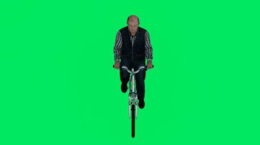3D rendeleme yeşil ekran krom anahtar animasyonu Yüksek açılı bisikletli yaşlı postacı izole