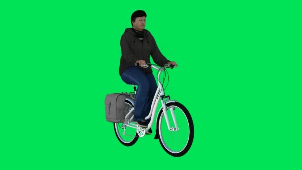 Boyutlu Yeşil Ekran Krom Anahtar Animasyonu Postacı Şehirde Bisiklet Sürerken — Stok video