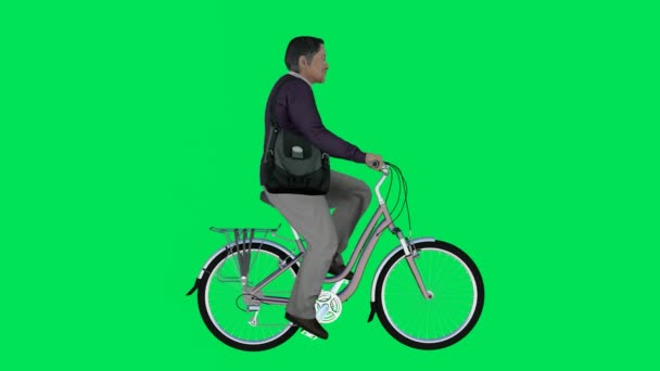 Boyutlu Yeşil Ekran Krom Anahtar Animasyonu Yan Açıdan Bisiklet Süren — Stok video