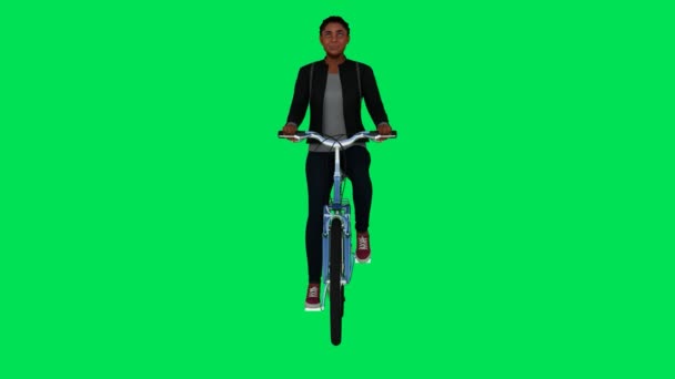 3Dレンダリンググリーンスクリーンクロマキーアニメーションは 反対の角度から自転車に乗って独立した主婦 — ストック動画