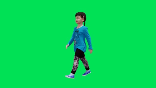 Рендеринг Зеленый Экран Хрома Ключ Анимации Изолированные Девушка Сотканными Волосами — стоковое видео