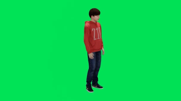 Rendering Green Screen Chroma Key Animation Isolated Teenage Boy Red — Stock video