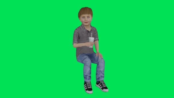 Yeşil Ekran Krom Anahtar Animasyonu Ilkokulda Bir Şeyler Yiyen Bacaklarını — Stok video