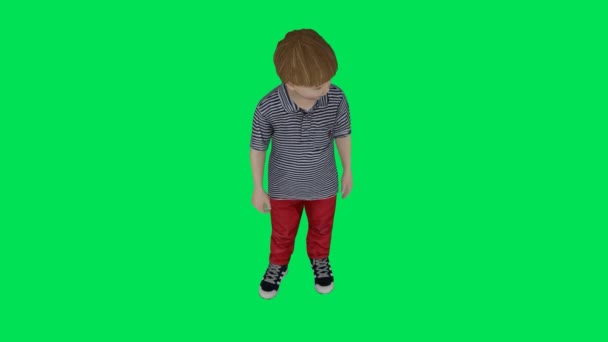 3D渲染绿色屏幕彩色键动画隔离可爱男婴站在上角 — 图库视频影像
