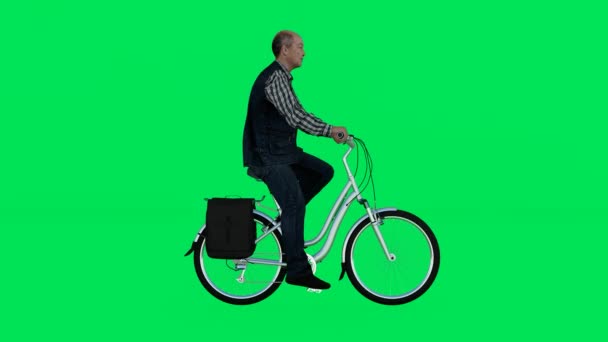 Rendeleme Yeşil Ekran Krom Anahtar Animasyonu Yan Açıdan Bisikletli Yaşlı — Stok video