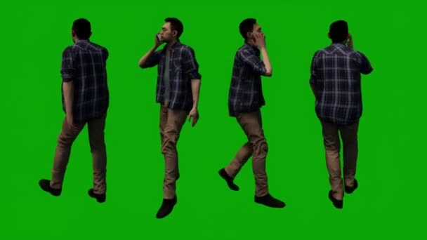 렌더링 크로마 애니메이션 뒷면과 측면에서 전화에서 말하는 도로에 사람을 — 비디오